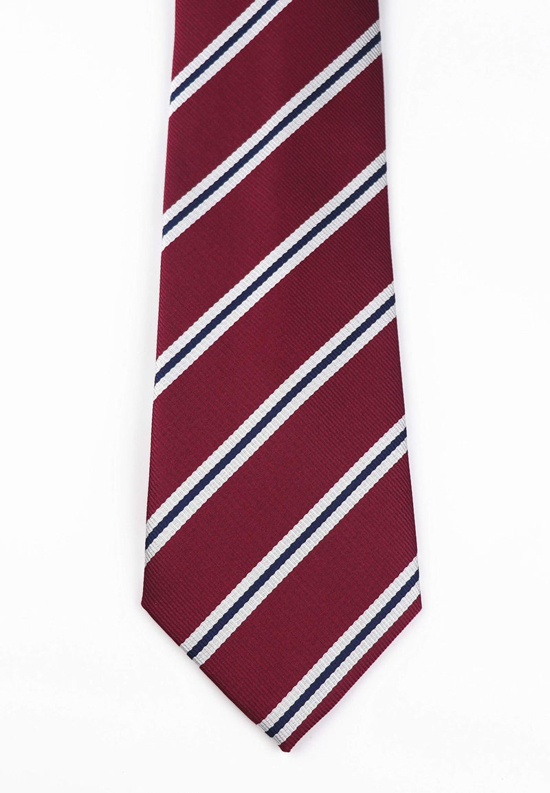 Elfeves Mens Stripe Burgundy Red White Business Tie Formal Necktie For Big Boy Youth Son 03 - Image 5
